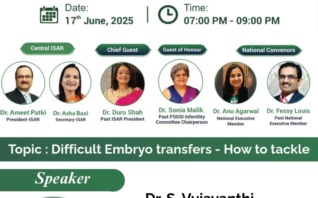 Delighted to speak at the ISAR Fertility Catalyst webinar on “Difficult Embryo Transfers – How to Tackle.” An engaging evening of shared experiences, practical insights, and meaningful learning with fellow fertility specialists across the country.